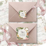 Vintage Pink Rose Floral Monogram Return Address Classic Round Sticker<br><div class="desc">"Vintage Blush Pink, White and Yellow Rose and Peony Floral Monogram Return Address stickers." Round return address envelope seal with your monogram, name and address. Soft white and grey wooden textured background with black text and vintage botanical floral and bird paper pattern design that was created by internationally licensed artist,...</div>