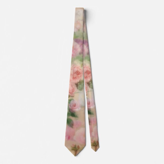 Vintage Pink Rose Floral  Tie (Front)