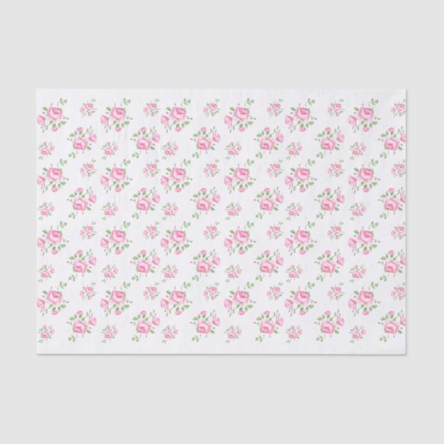 Vintage Pink Rose Floral Tissue Paper (Front)