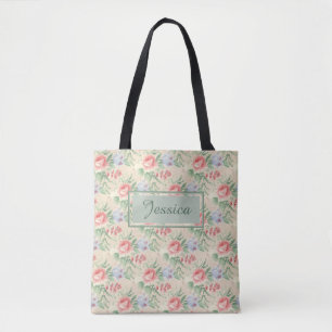 Vintage Pink Rose Flower Pattern Personalised Tote Bag