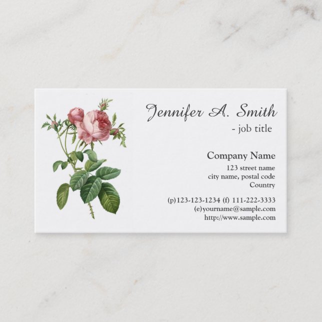 Vintage pink rose flower professional business card (Front)