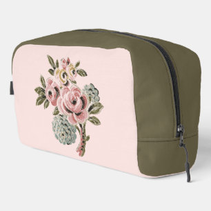 Vintage Pink Rose Folk Art Botanical Floral Bouque Dopp Kit