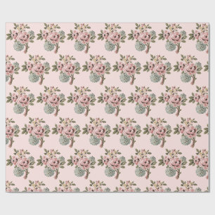 Vintage Pink Rose Folk Art Botanical Floral Bouque Wrapping Paper