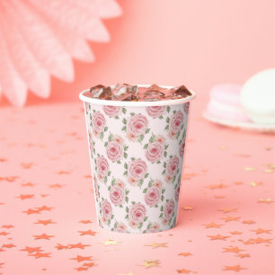 Vintage pink rose garden cottage floral pattern paper cups
