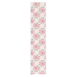 Vintage pink rose garden cottage floral pattern short table runner