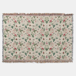 Vintage Pink Rose Garden Throw Blanket