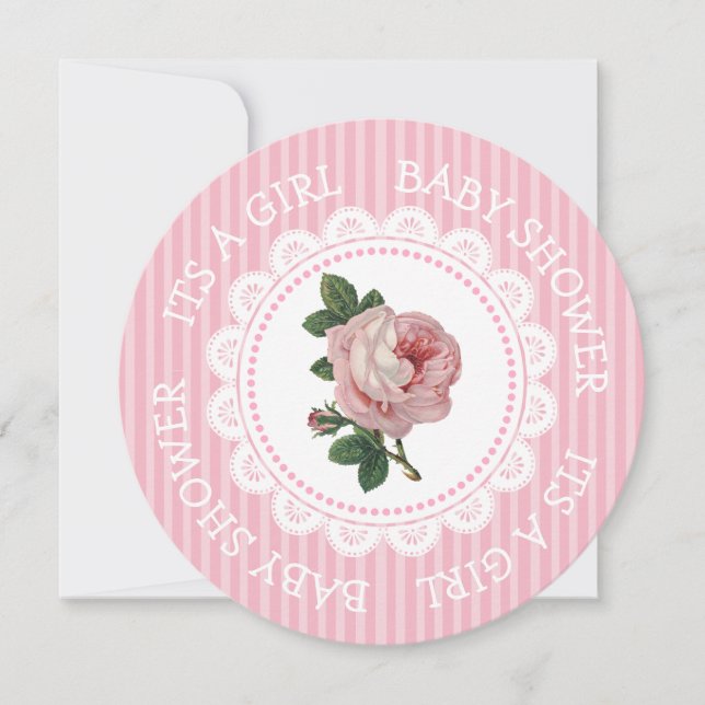Vintage Pink Rose Girl's Baby Shower Invitations (Front)
