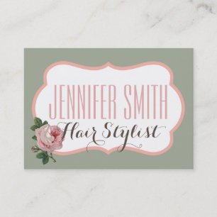 Vintage Pink Rose Green Appointment Hairdresser Card