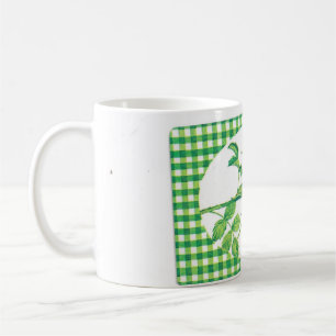 Vintage Pink Rose Green Gingham Cottagecore Floral Coffee Mug