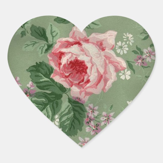 Vintage Pink Rose Heart Sticker (Front)