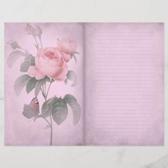 Vintage Pink Rose Journal Scrapbook Paper (Front)