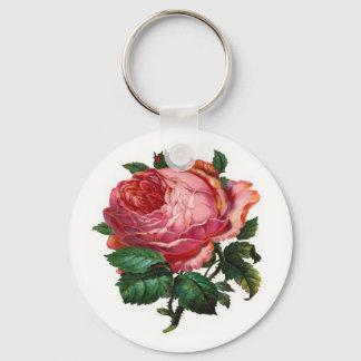 VINTAGE PINK ROSE KEY RING