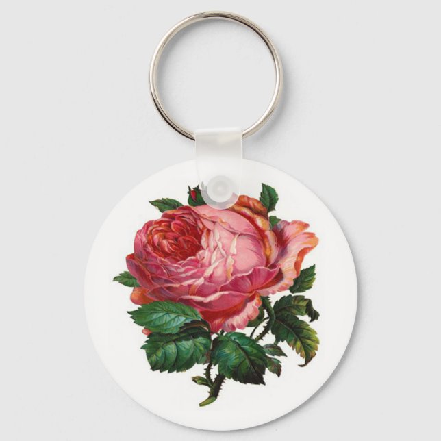 VINTAGE PINK ROSE KEY RING (Front)