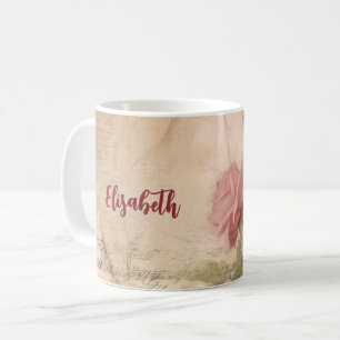 Vintage Pink Rose Mug Your Name