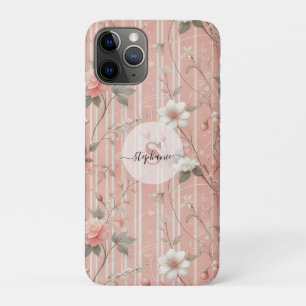 Vintage Pink Rose on Striped Pink Background Case-Mate iPhone Case