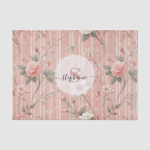Vintage Pink Rose on Striped Pink Background Tissue Paper