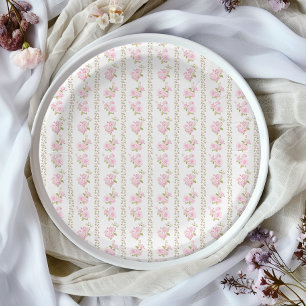 Vintage Pink Rose Paper Plate