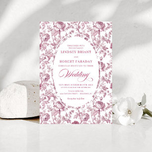 Vintage Pink Rose Pattern Toile Wedding Invitation