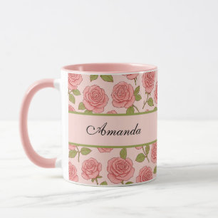 Vintage Pink Rose Pattern with Name Mug