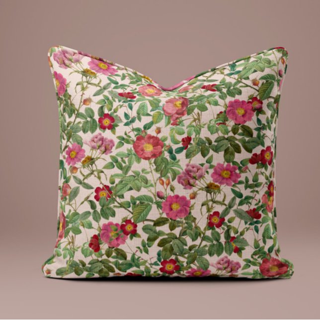 Vintage Pink Rose Pillow in Soft Ivory (Creator Uploaded)