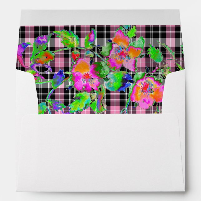 Vintage Pink Rose - pink  plaid Envelope (Back (Bottom))