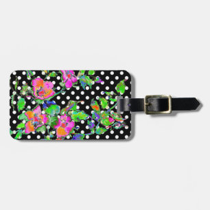 Vintage Pink Rose polka-dots Luggage Tag