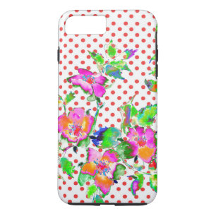 Vintage Pink Rose - red and white polka dots iPhone 8 Plus/7 Plus Case