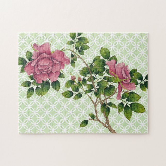 Vintage Pink Rose Retro Art Jigsaw Puzzle (Horizontal)