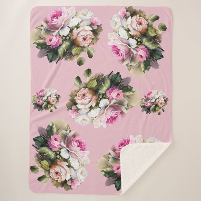 Vintage Pink Rose Sherpa Blanket (Front)