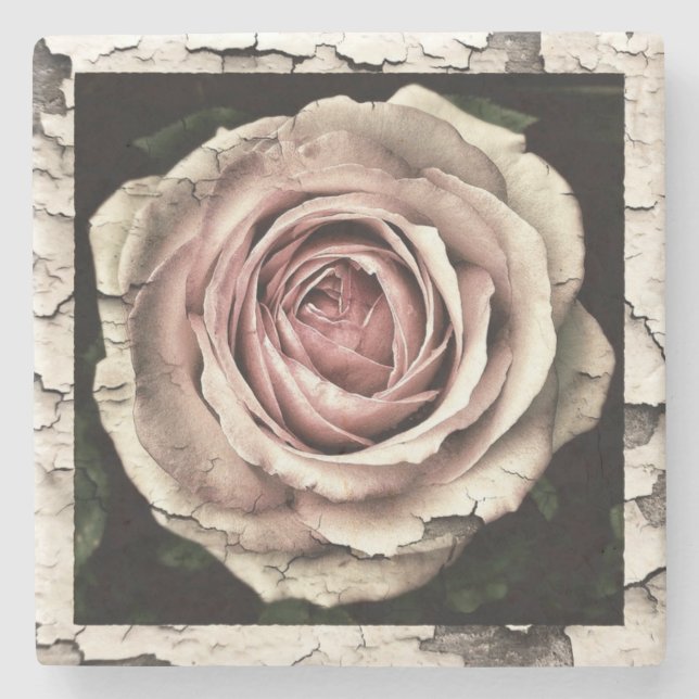Vintage Pink Rose Stone Coaster (Front)