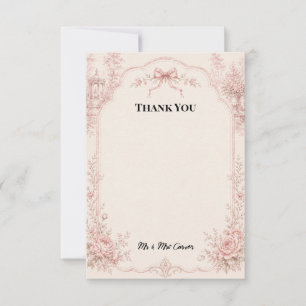 Vintage Pink Rose Toile Wedding Thank You Card