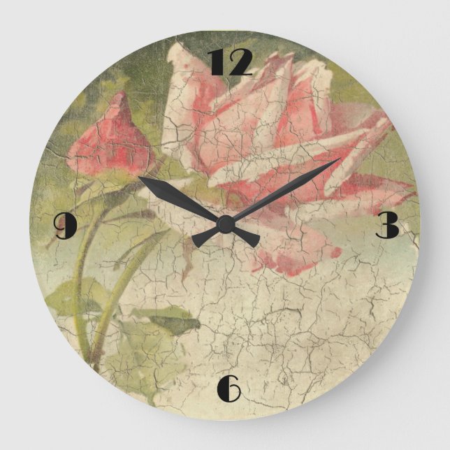 Vintage Pink Rose Wall Clock (Front)