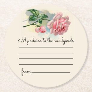 Vintage Pink Rose Wedding Advice Round Paper Coaster