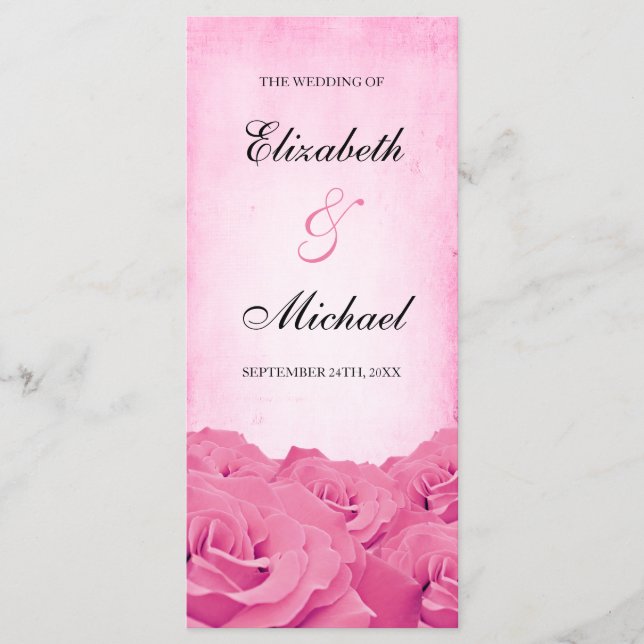 Vintage Pink Rose Wedding Program Programme (Front)