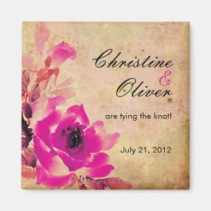 Vintage Pink Rose Wedding Save The Date Magnet