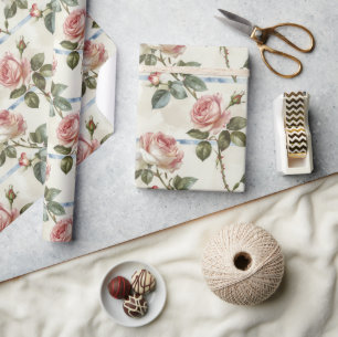 Vintage Pink Rose Wrapping Paper