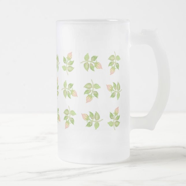 Vintage Pink Rosebuds Frosted Glass Mug (Right)