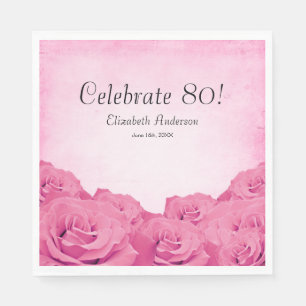 Vintage Pink Roses 80th Birthday Party Napkin