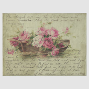 Vintage Pink Roses and Boat Decoupage Tissue Paper