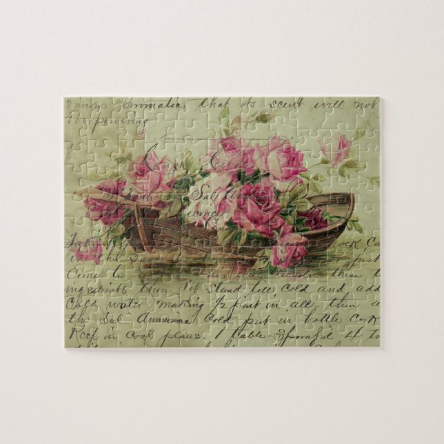 Vintage Pink Roses and Boat Jigsaw Puzzle (Horizontal)