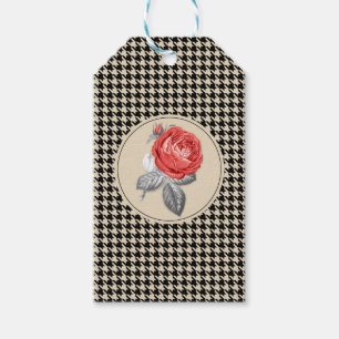 Vintage pink roses and houndstooth pattern gift tags