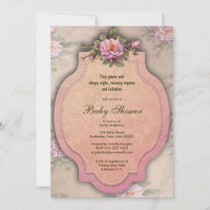 Vintage Pink Roses Baby Shower Invitations