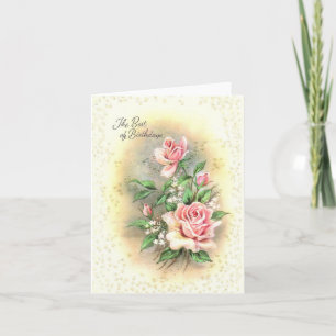 Vintage Pink Roses Birthday Card