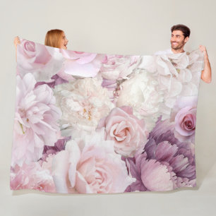 Vintage Pink Roses Botanical Garden Fleece Blanket