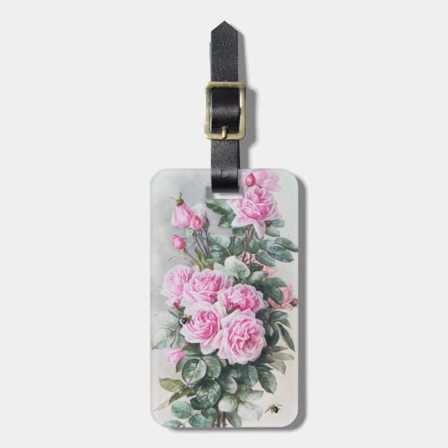 Vintage Pink Roses Bouquet Luggage Tag (Front Vertical)