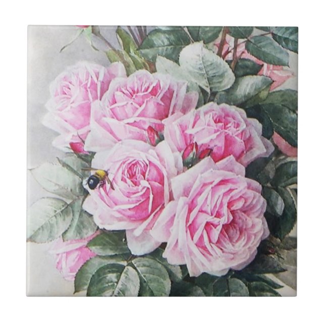 Vintage Pink Roses Bouquet Tile (Front)