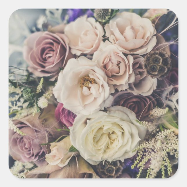 Vintage Pink Roses Bouquet Wedding Stickers (Front)