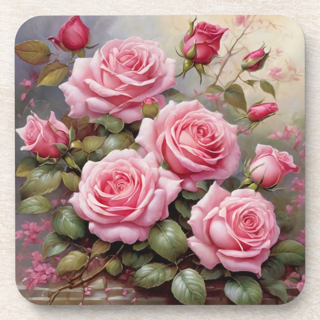 Vintage Pink Roses Coaster (Front)