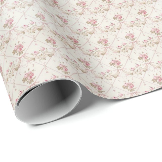 Vintage Pink Roses Coquette Wrapping Paper (Roll Corner)