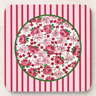 Vintage Pink Roses Cork Back Coaster